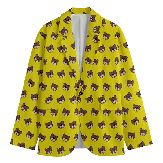 Bear Emoji Pattern Print Men's Cotton Blazer