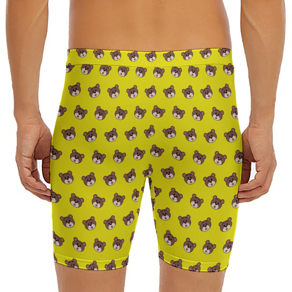 Bear Emoji Pattern Print Men's Long Boxer Briefs