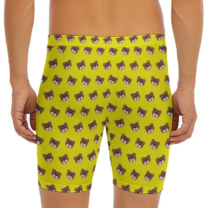Bear Emoji Pattern Print Men's Long Boxer Briefs
