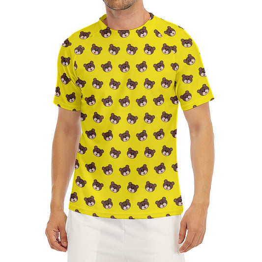 Bear Emoji Pattern Print Men's Short Sleeve Rash Guard