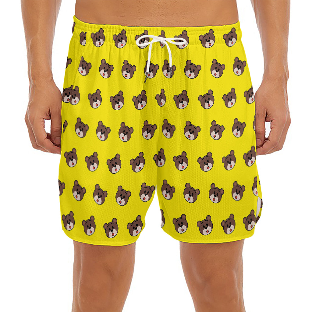 Bear Emoji Pattern Print Men's Split Running Shorts