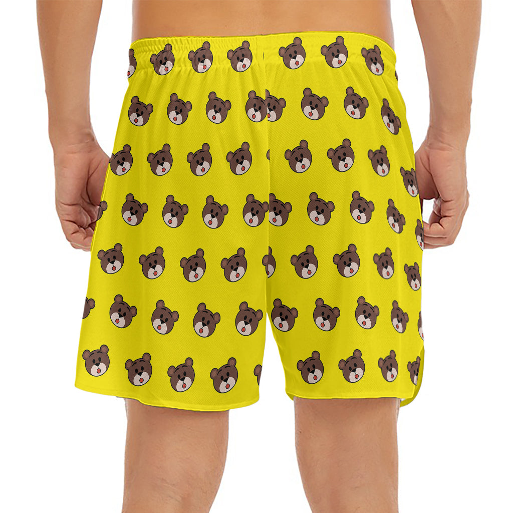 Bear Emoji Pattern Print Men's Split Running Shorts