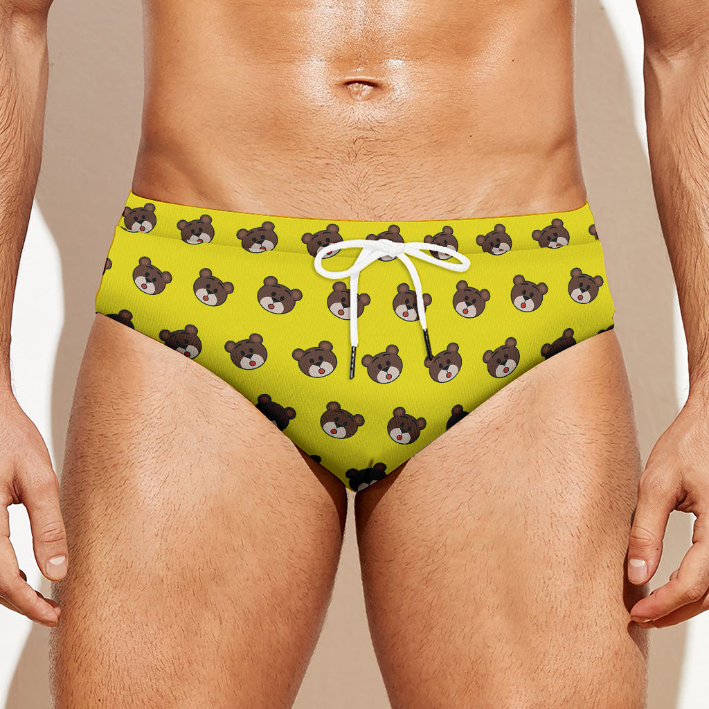 Bear Emoji Pattern Print Men's Swim Briefs