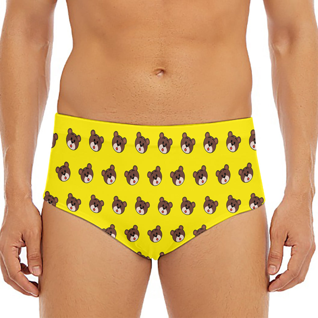 Bear Emoji Pattern Print Men's Triangle Swim Briefs