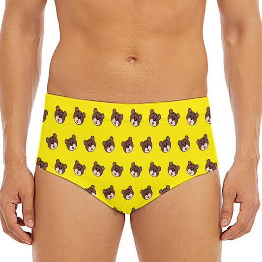 Bear Emoji Pattern Print Men's Triangle Swim Briefs
