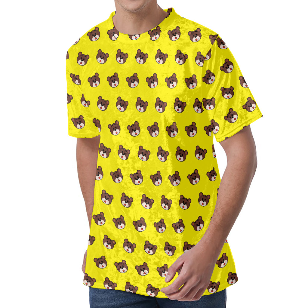 Bear Emoji Pattern Print Men's Velvet T-Shirt