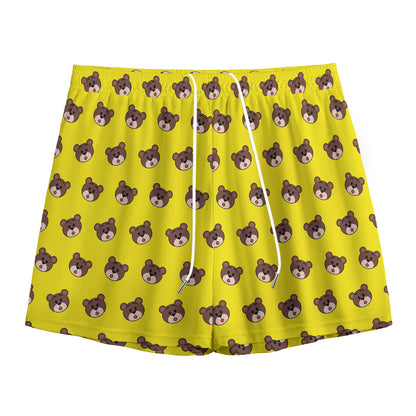 Bear Emoji Pattern Print Mesh Shorts