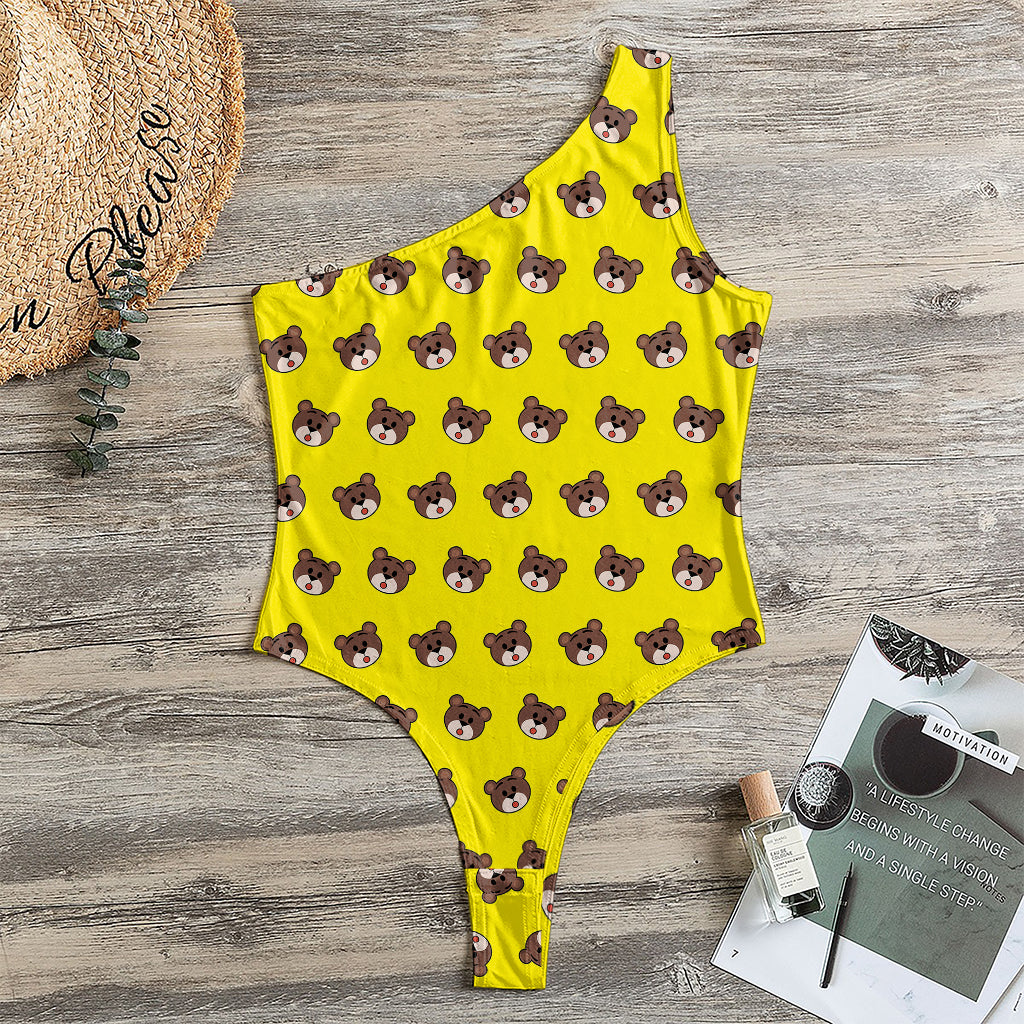 Bear Emoji Pattern Print One Shoulder Bodysuit