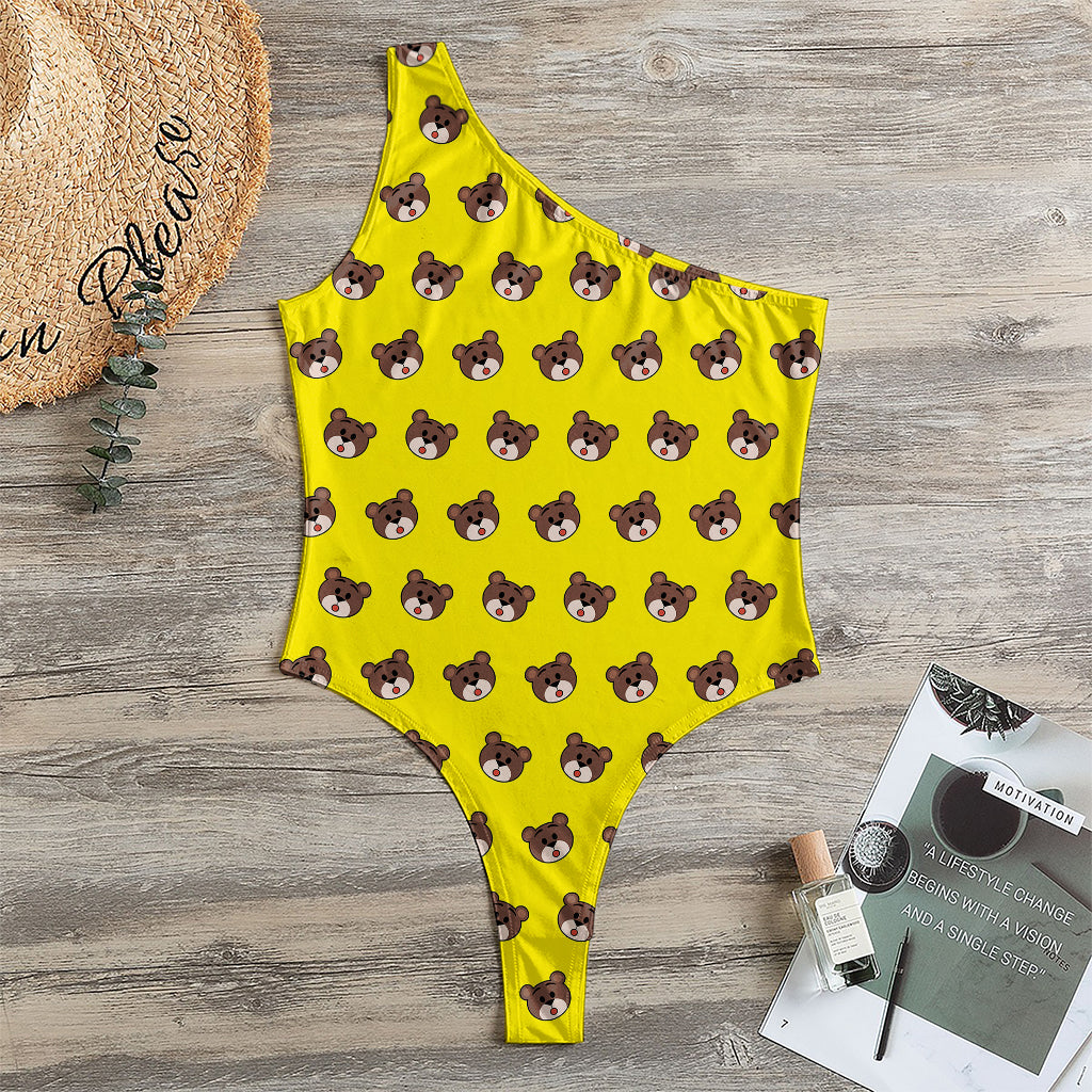 Bear Emoji Pattern Print One Shoulder Bodysuit