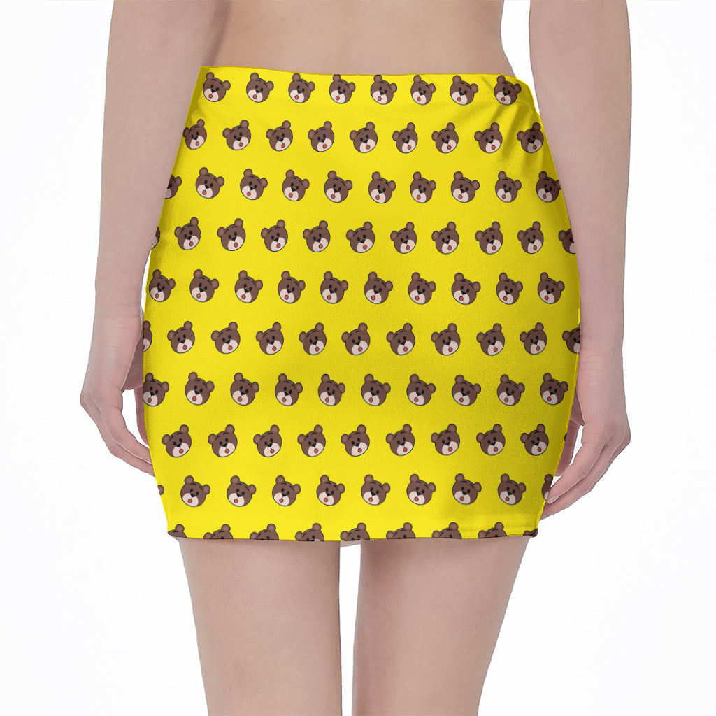 Bear Emoji Pattern Print Pencil Mini Skirt