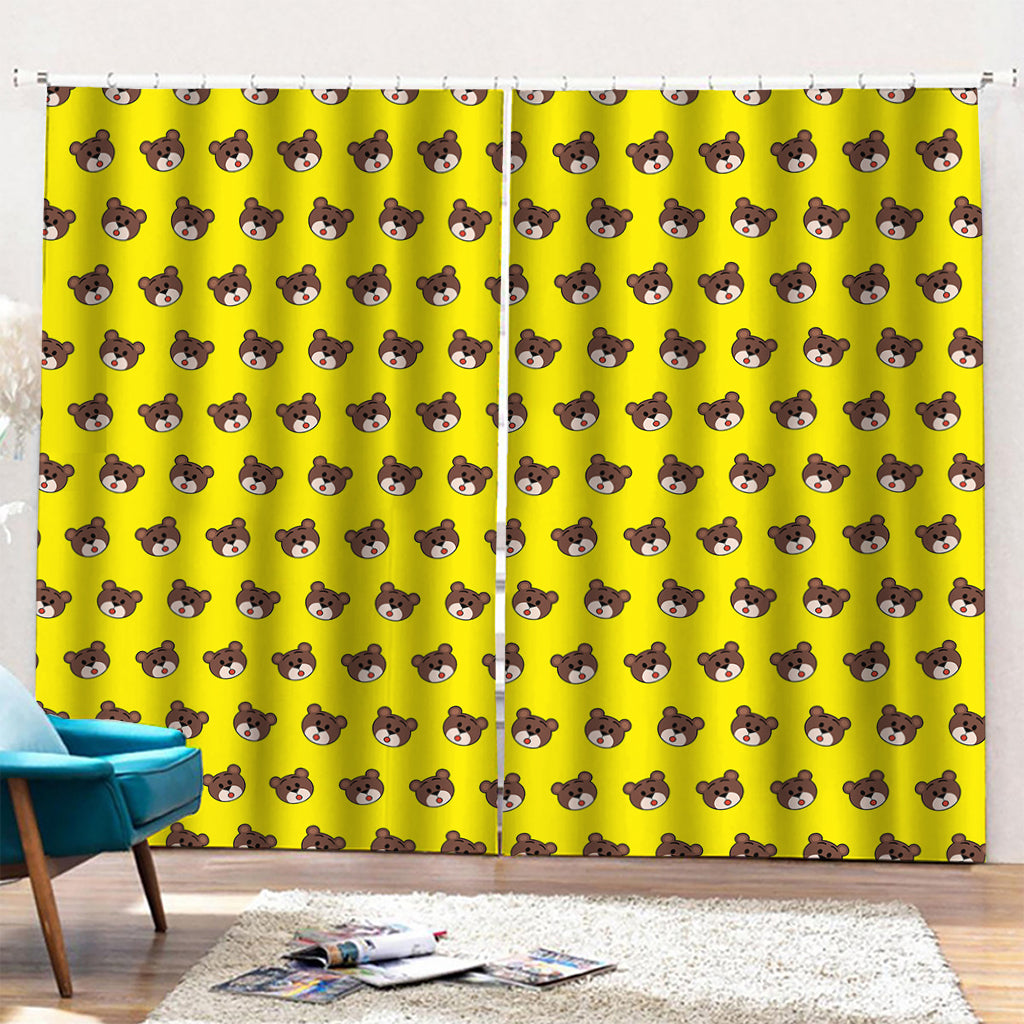 Bear Emoji Pattern Print Pencil Pleat Curtains