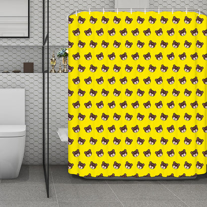 Bear Emoji Pattern Print Polyester Shower Curtain