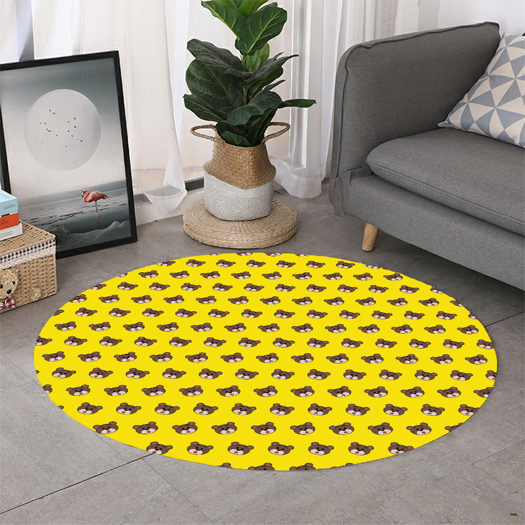 Bear Emoji Pattern Print Round Rug