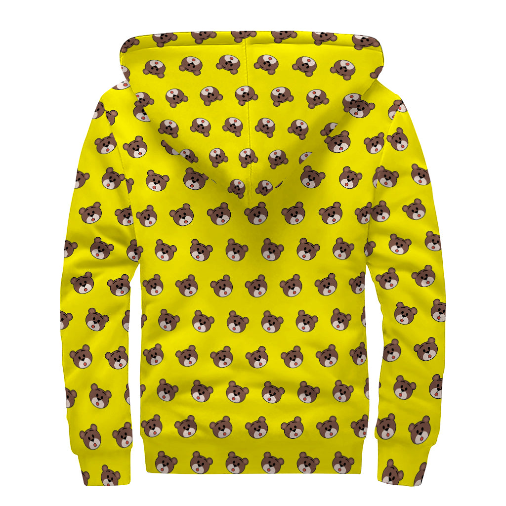Bear Emoji Pattern Print Sherpa Lined Zip Up Hoodie
