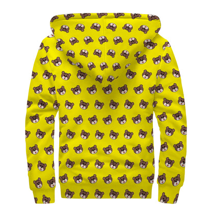 Bear Emoji Pattern Print Sherpa Lined Zip Up Hoodie
