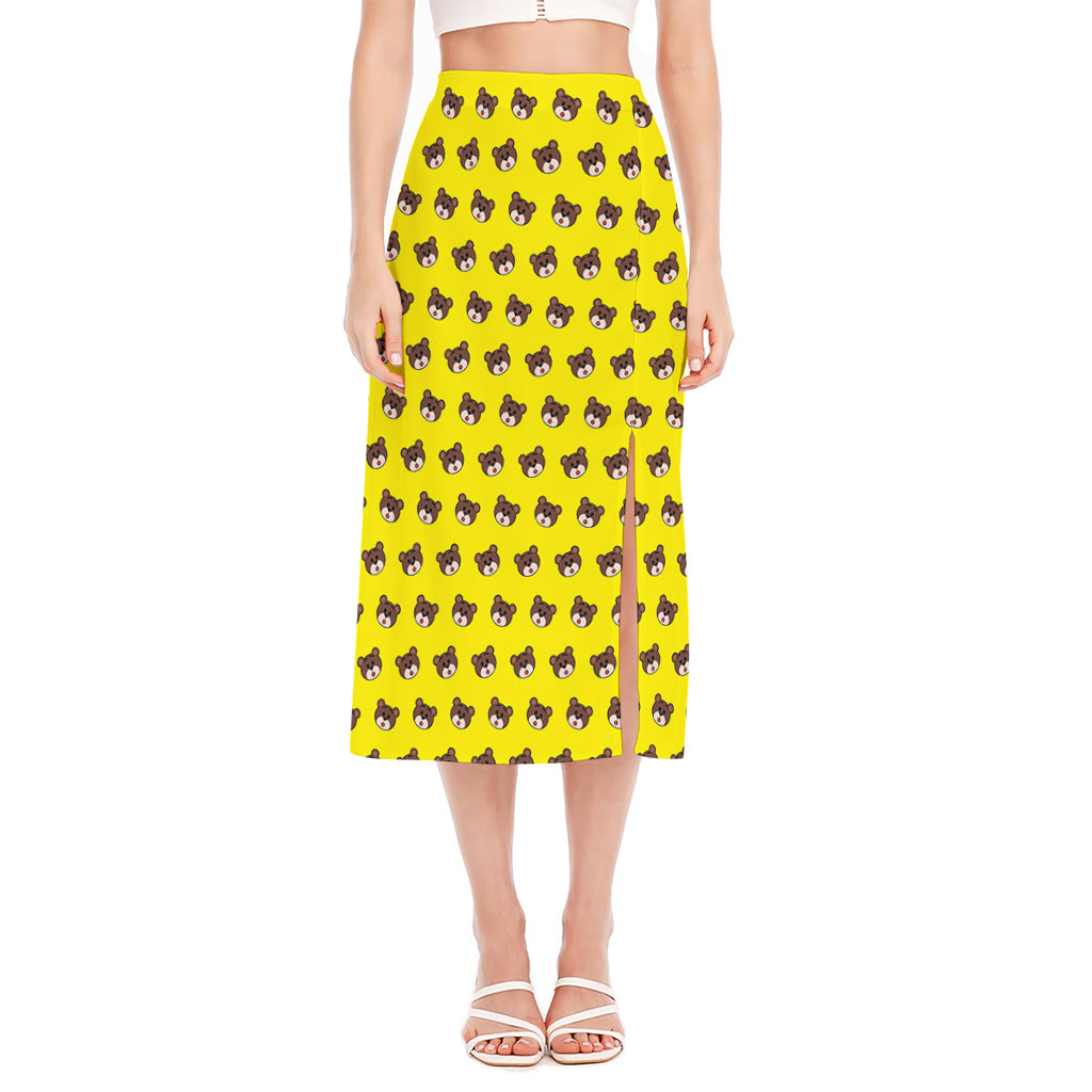 Bear Emoji Pattern Print Side Slit Midi Skirt