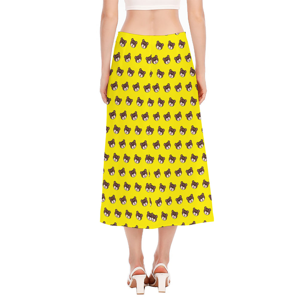 Bear Emoji Pattern Print Side Slit Midi Skirt