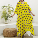 Bear Emoji Pattern Print Silk V-Neck Kaftan Dress