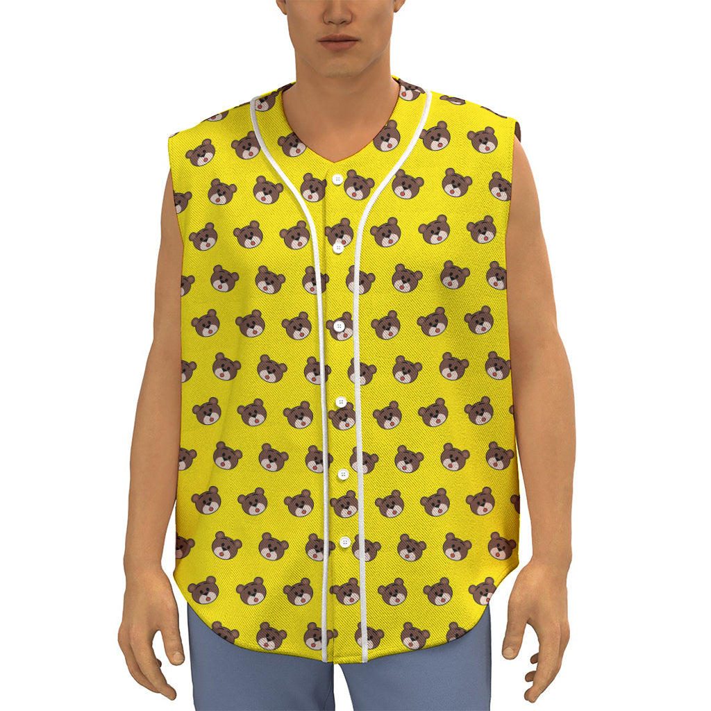 Bear Emoji Pattern Print Sleeveless Baseball Jersey