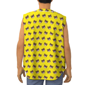 Bear Emoji Pattern Print Sleeveless Baseball Jersey