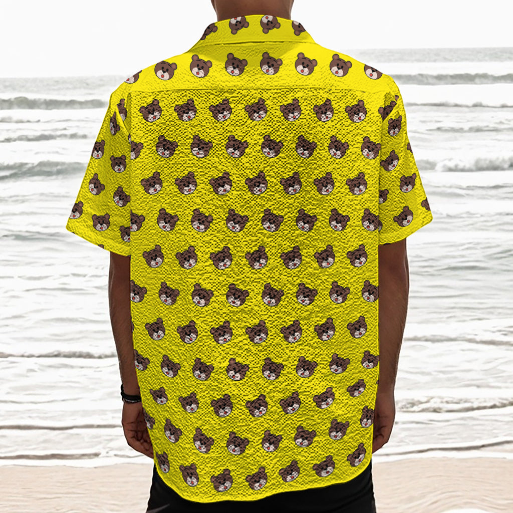 Bear Emoji Pattern Print Textured Short Sleeve Shirt