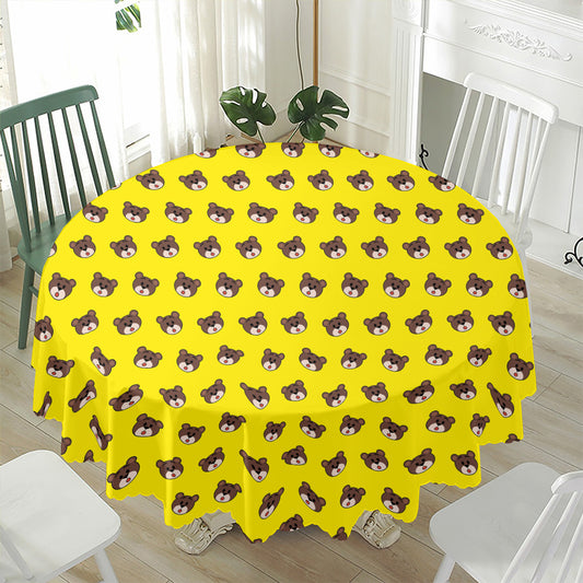 Bear Emoji Pattern Print Waterproof Round Tablecloth