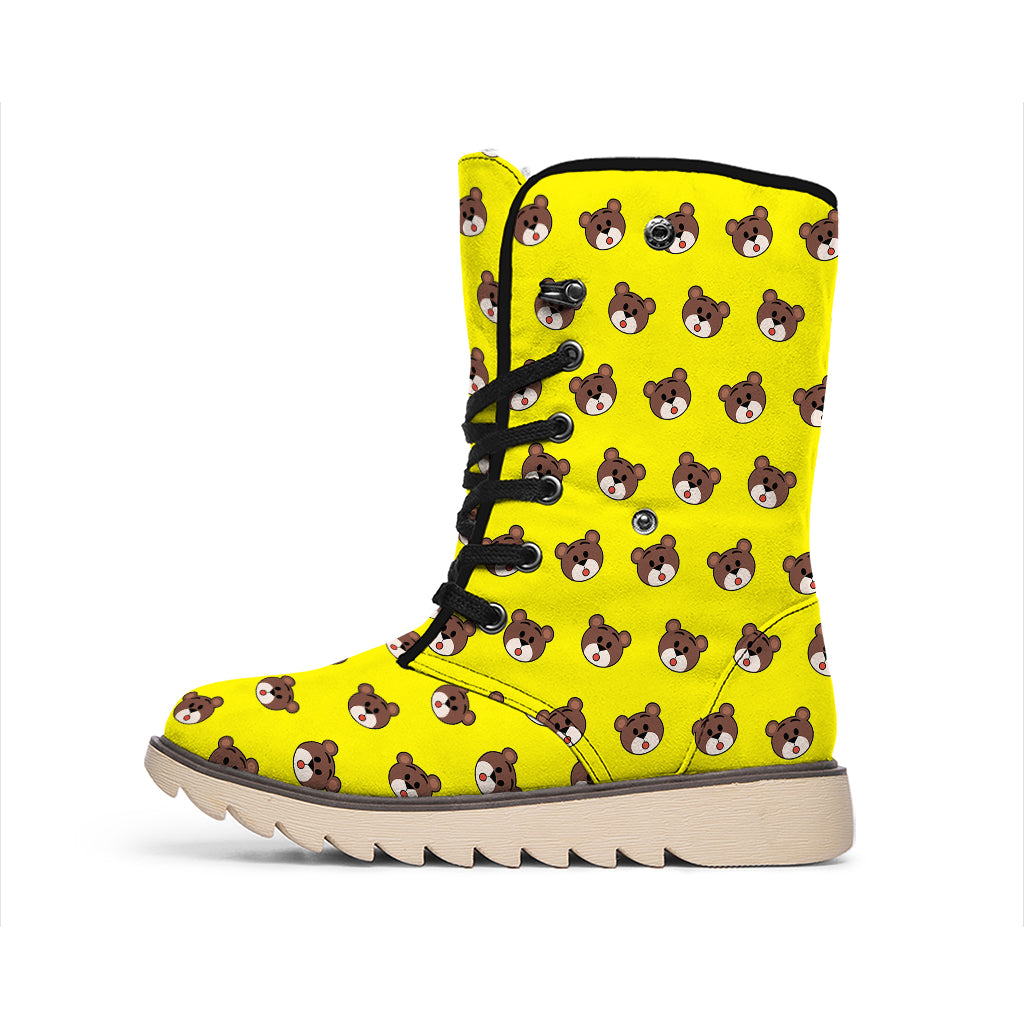 Bear Emoji Pattern Print Winter Boots