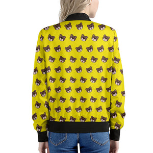 Bear Emoji Pattern Print Women's Bomber Jacket