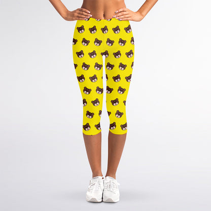 Bear Emoji Pattern Print Women's Capri Leggings