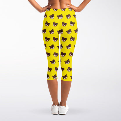 Bear Emoji Pattern Print Women's Capri Leggings