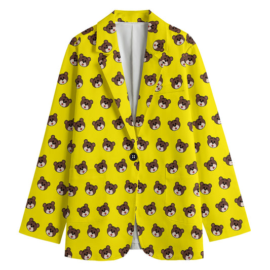 Bear Emoji Pattern Print Women's Cotton Blazer