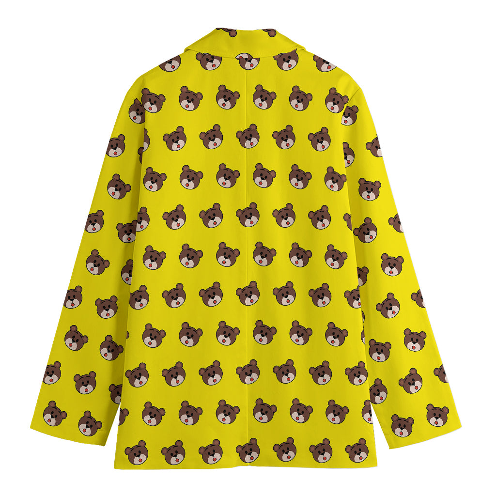 Bear Emoji Pattern Print Women's Cotton Blazer