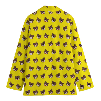 Bear Emoji Pattern Print Women's Cotton Blazer