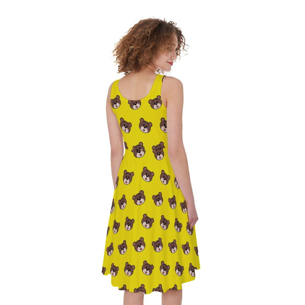 Bear Emoji Pattern Print Women's Sleeveless Dress