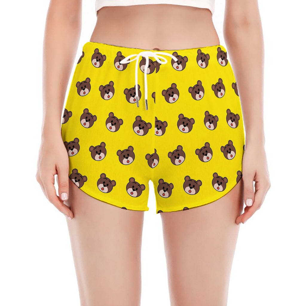 Bear Emoji Pattern Print Women's Split Running Shorts