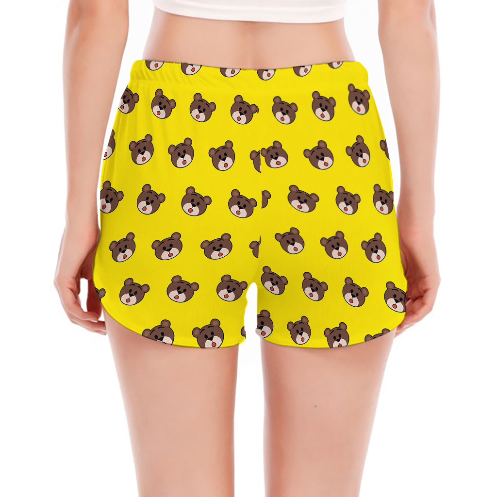Bear Emoji Pattern Print Women's Split Running Shorts