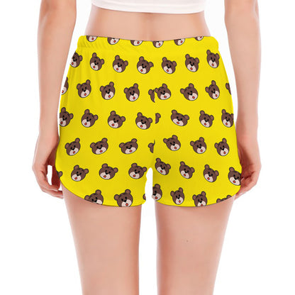 Bear Emoji Pattern Print Women's Split Running Shorts