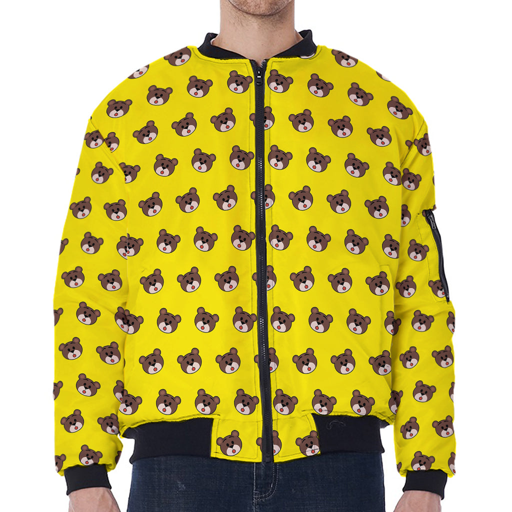 Bear Emoji Pattern Print Zip Sleeve Bomber Jacket