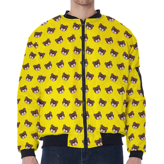 Bear Emoji Pattern Print Zip Sleeve Bomber Jacket