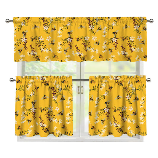 Bee Drawing Pattern Print 3 Piece Kitchen Curtains