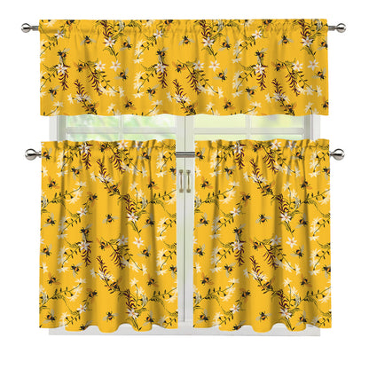 Bee Drawing Pattern Print 3 Piece Kitchen Curtains