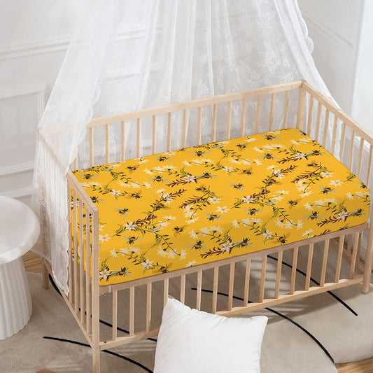 Bee Drawing Pattern Print Baby Crib Sheet