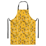 Bee Drawing Pattern Print Bib Apron With Pocket