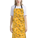 Bee Drawing Pattern Print Bib Apron With Pocket