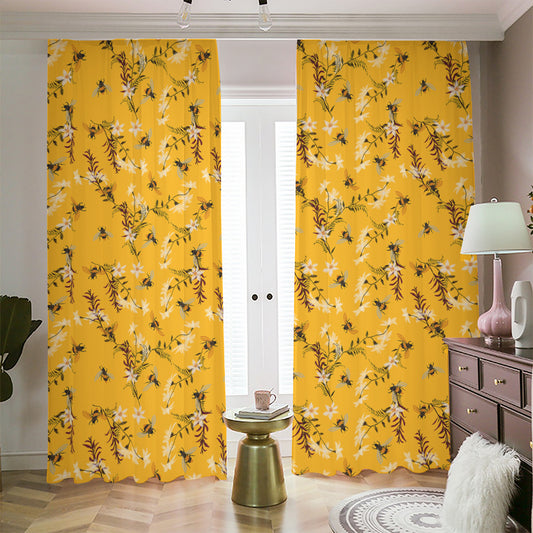 Bee Drawing Pattern Print Blackout Pencil Pleat Curtains