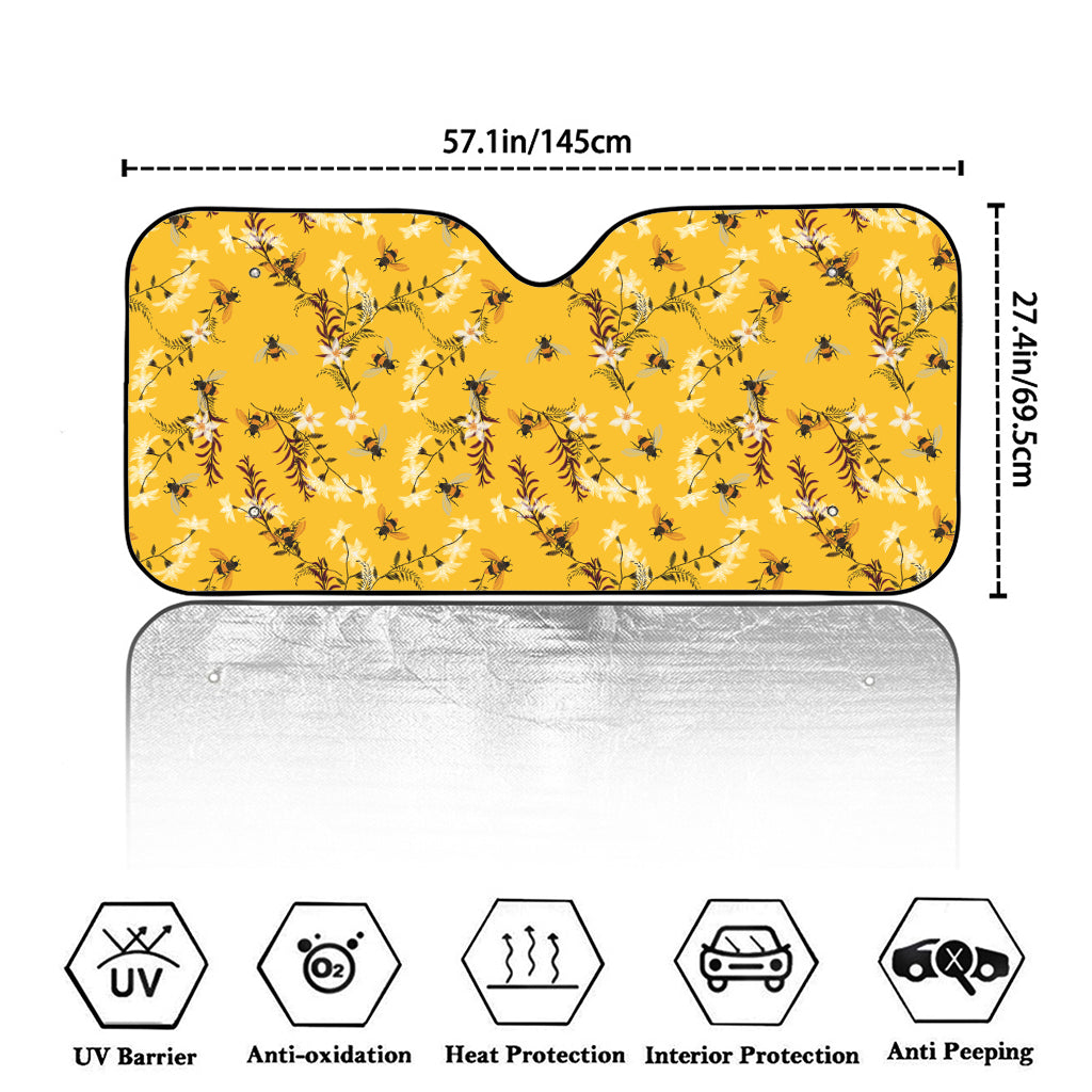 Bee Drawing Pattern Print Car Windshield Sun Shade