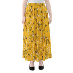 Bee Drawing Pattern Print Chiffon Maxi Skirt