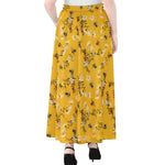 Bee Drawing Pattern Print Chiffon Maxi Skirt