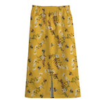 Bee Drawing Pattern Print Cotton Front Slit Maxi Skirt