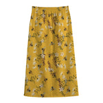 Bee Drawing Pattern Print Cotton Front Slit Maxi Skirt